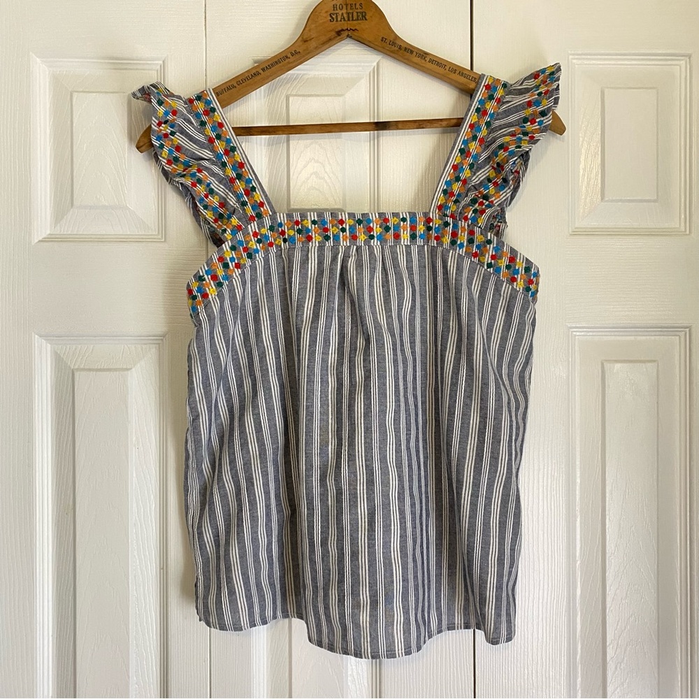 Savanna Jane Striped Embroidered Woven Tank Top Colorful Small
